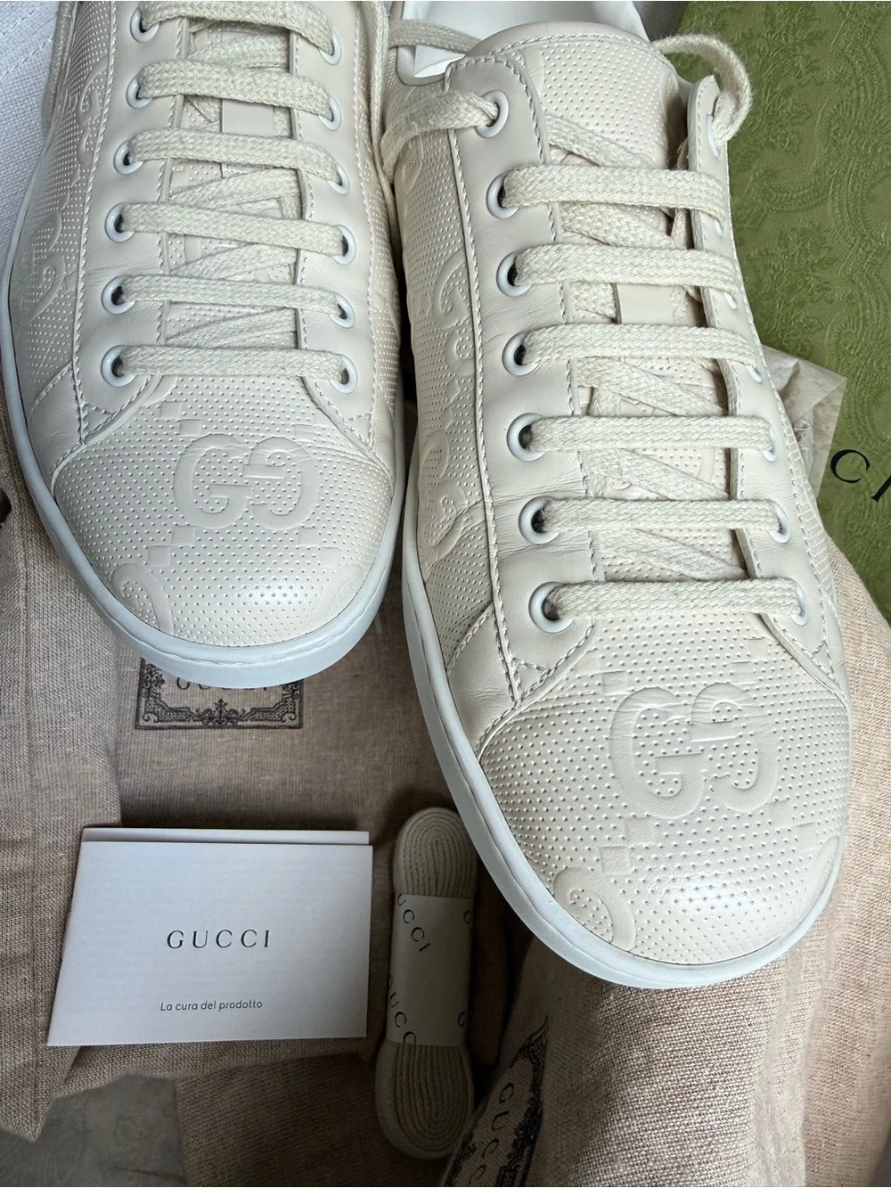Gucci Off-White Perforated Leather Low-Top Sneakers